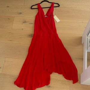 Bec & Bridge Red High-Low V-Neck Chiffon Dress rhone wrap asymmetric dress
